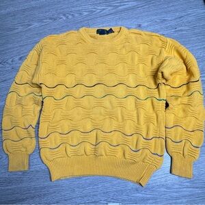 Vintage 90s Colours By Alexander Julian 3D Knit Sweater Size Medium Yellow